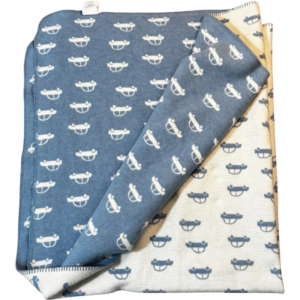 Docofil Car Print Baby Blanket Blue White Reversible Cotton Blend Portugal 48x59